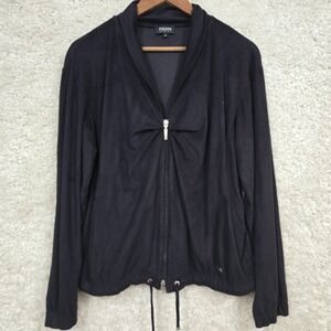 Escada Sport Womens Microsuede Full Zip‎ Jacket Black Size L Minimalist Luxury